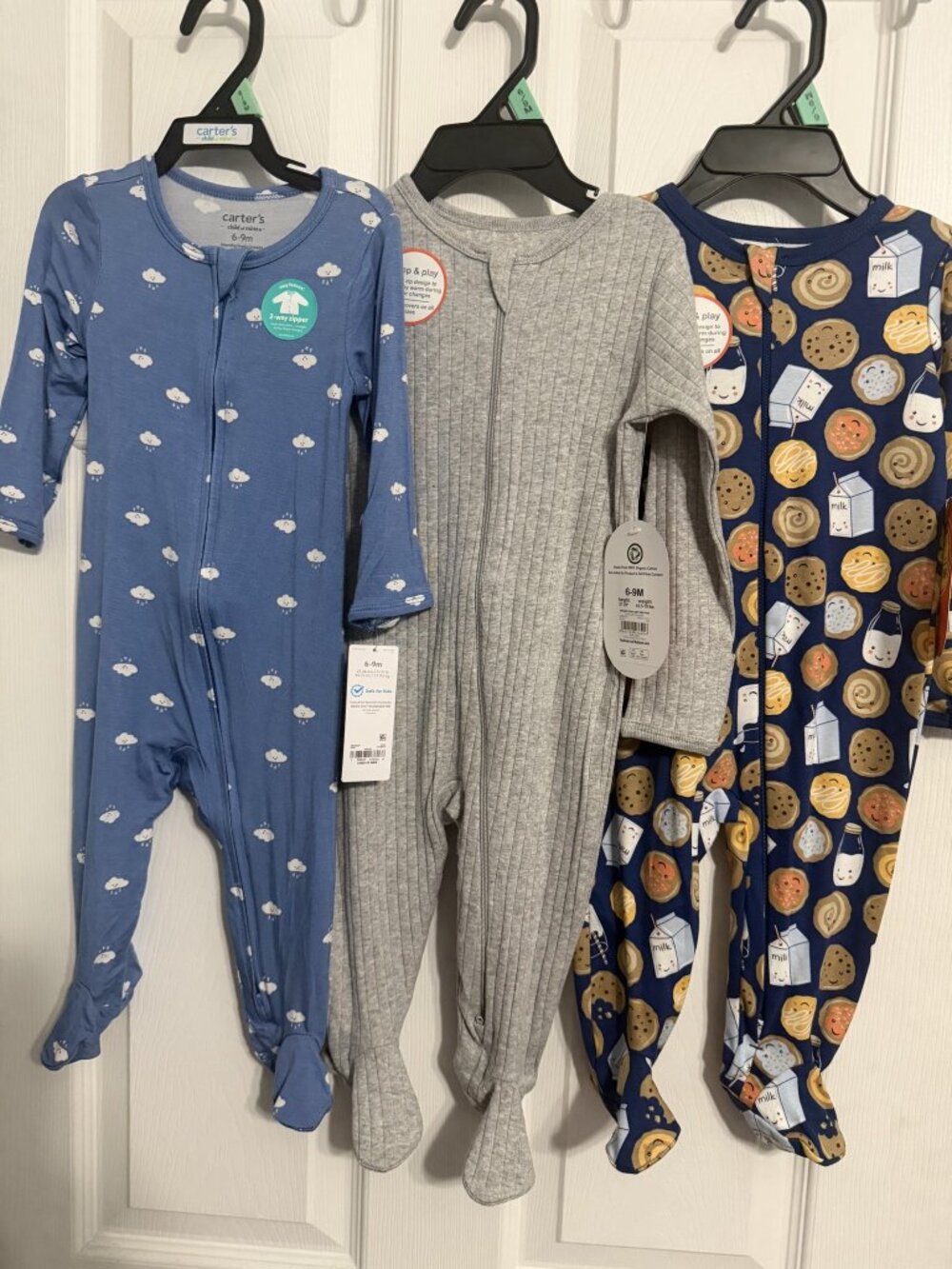 Carters & Wonder Nation Baby 3 Pack Footed Sleepers Cloud Gray Cookie 6-9M